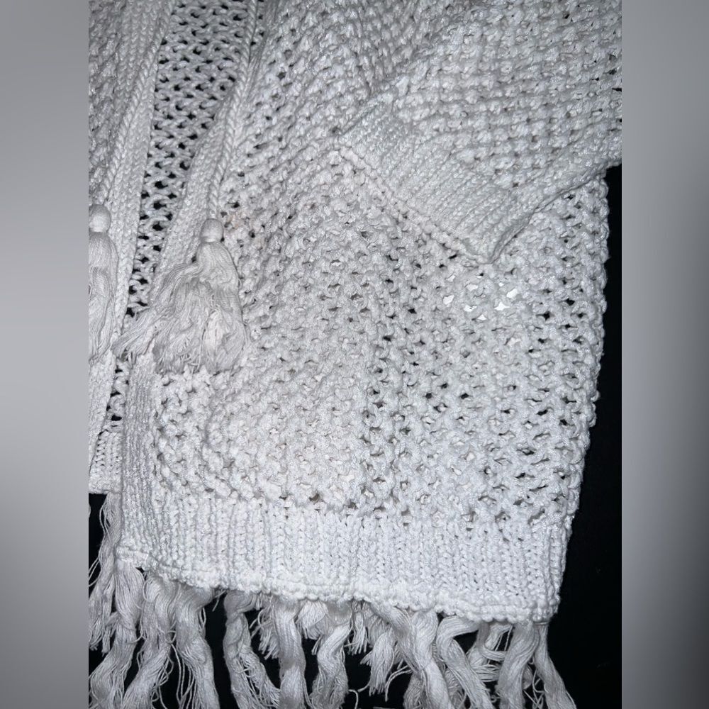 J.Jill White Crochet Hooded Cardigan With Fringe Hem Size Small GUC - Picture 2 of 8